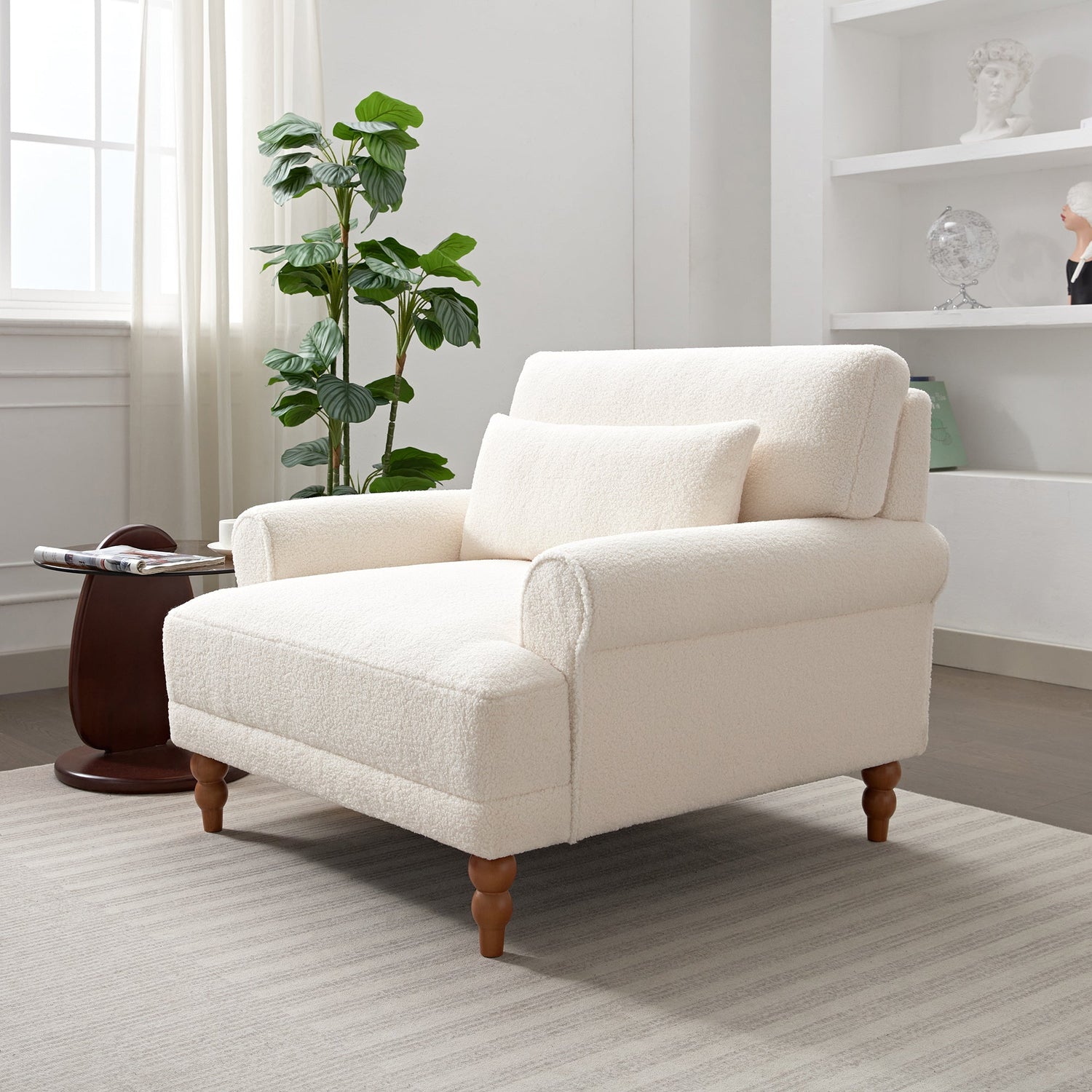 Upholstered Accent Chair with Circular Armrests and Roman Column Legs - Accent Chairs