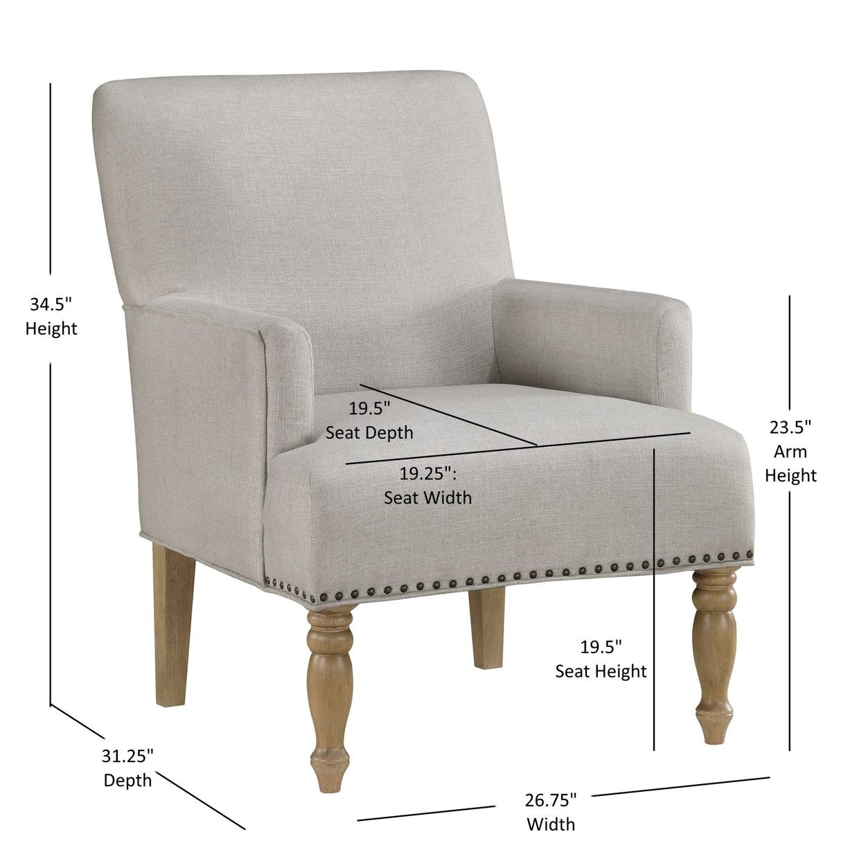 Upholstered Accent Chair with Recessed Arms, Nailhead Trim and Turned Legs - Accent Chairs