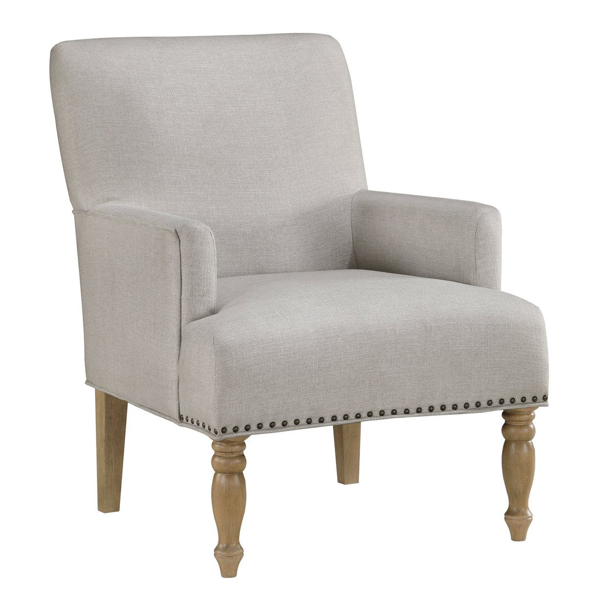 Upholstered Accent Chair with Recessed Arms, Nailhead Trim and Turned Legs - Accent Chairs