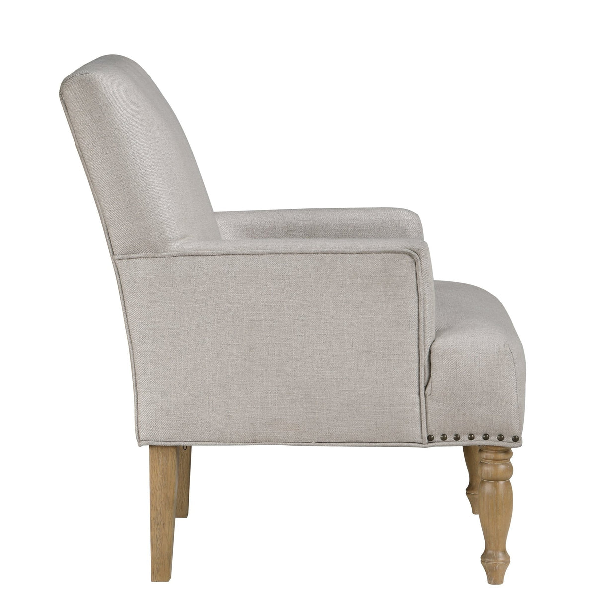 Upholstered Accent Chair with Recessed Arms, Nailhead Trim and Turned Legs - Accent Chairs