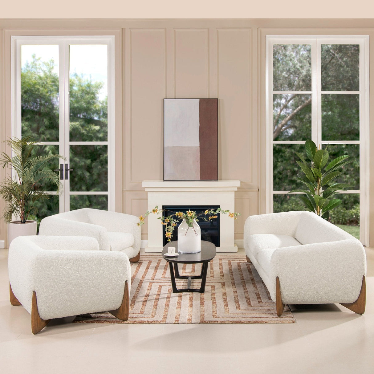 Upholstered Arm Chair with Wooden Base - Accent Chairs