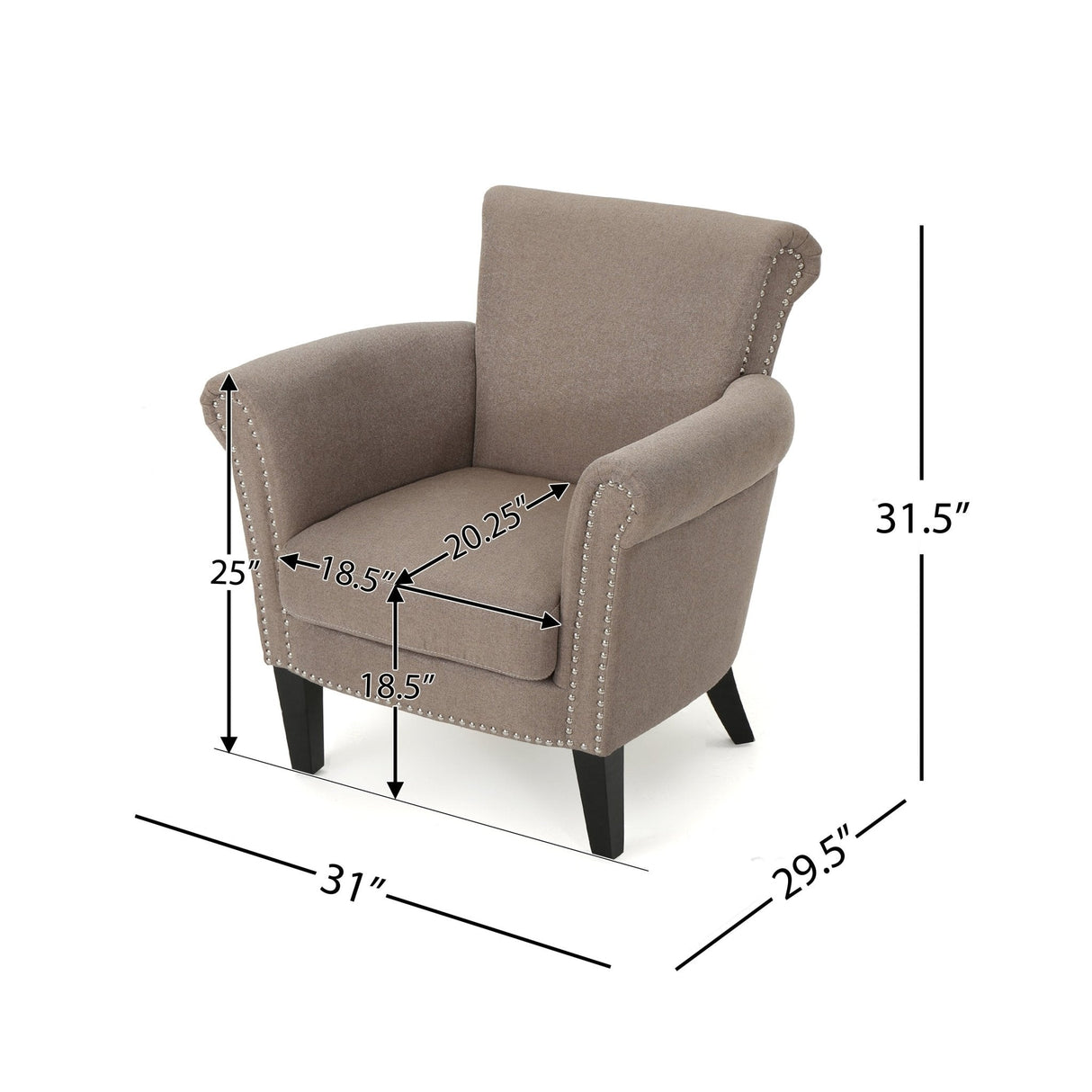 Upholstered Club Chair with Curved Design, Nailhead Trim and Rolled Armrests - Accent Chairs