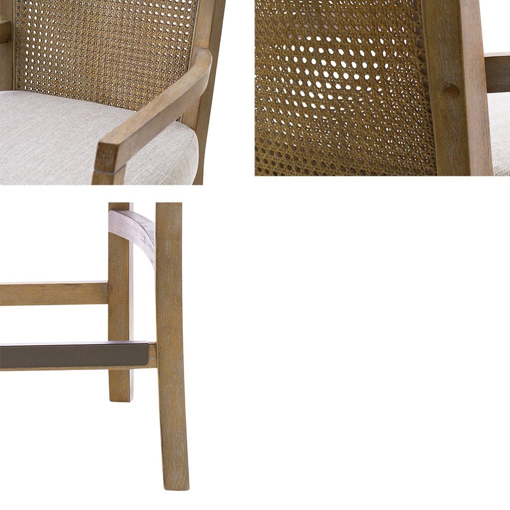 Upholstered Counter Stool with Cane Back and Open Arm Design - Counter Stools