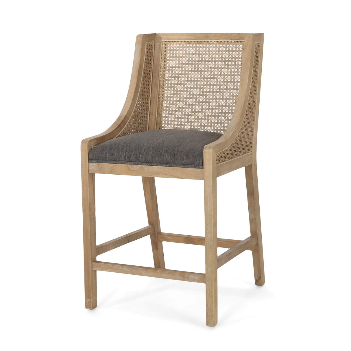 Upholstered Counter Stool with Cane Webbing Backrest, Set of 2 - Counter Stools