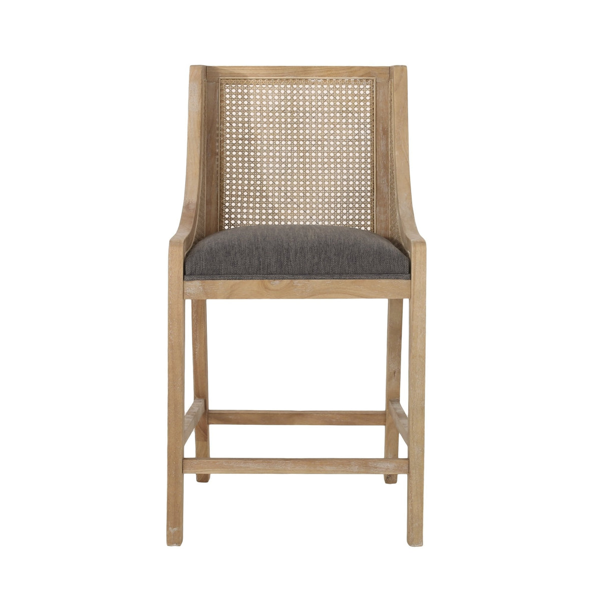 Upholstered Counter Stool with Cane Webbing Backrest, Set of 2 - Counter Stools