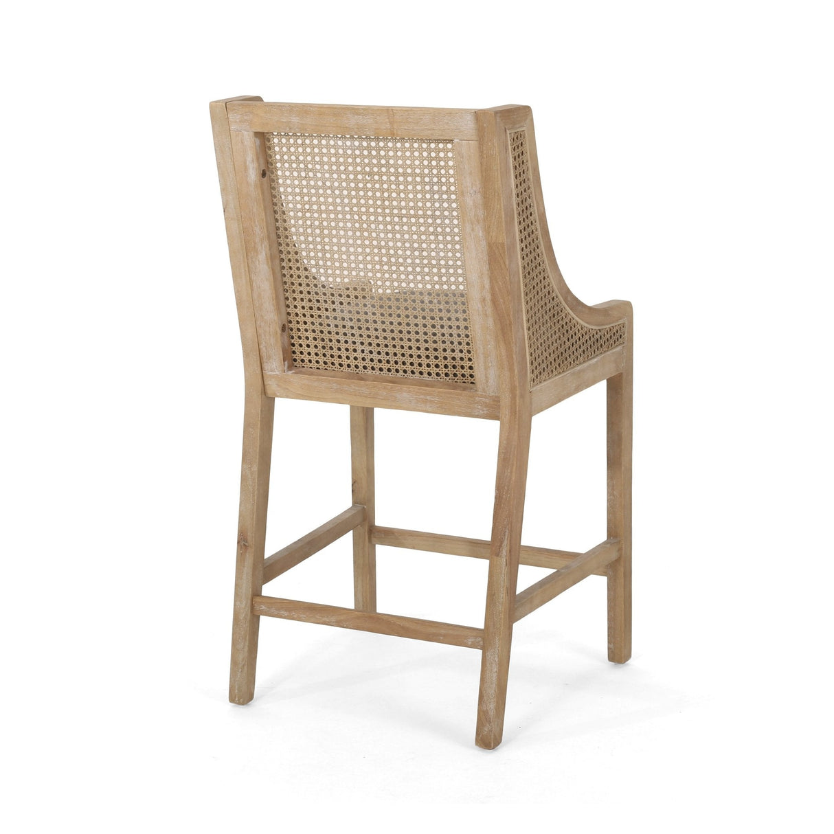 Upholstered Counter Stool with Cane Webbing Backrest, Set of 2 - Counter Stools