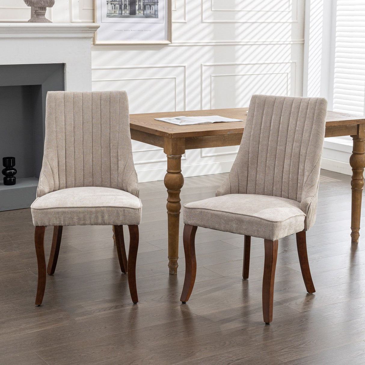 Upholstered Dining Chair with Curved Legs and High Backs, Set of 2 - Dining Chairs
