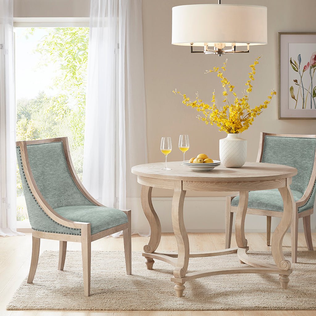 Upholstered Dining Chair with Nailhead Trim and Curved Back Legs - Dining Chairs