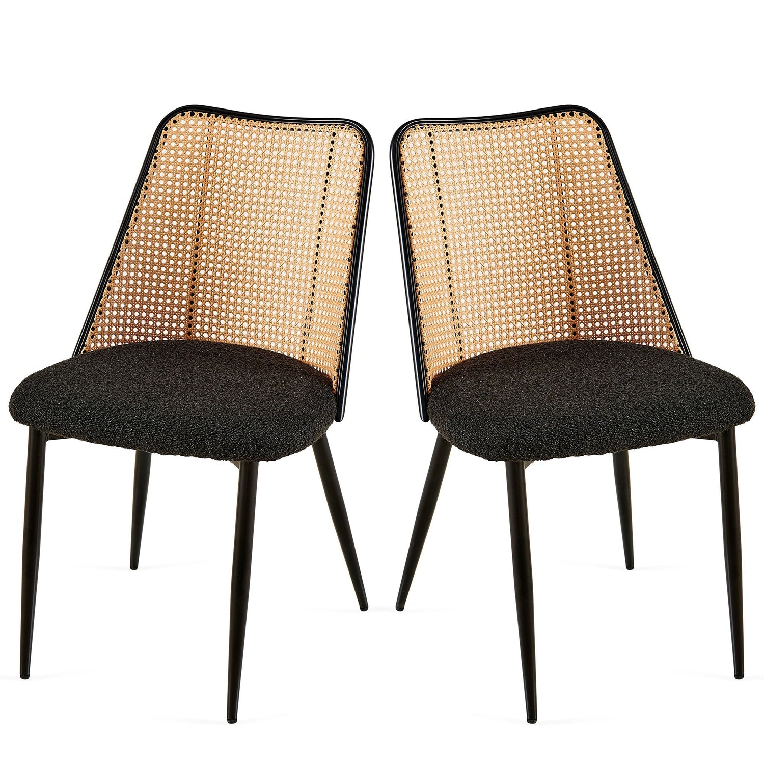 Upholstered Dining Chair with Natural Cane Back and Metal Legs, Set of 2 - Dining Chairs