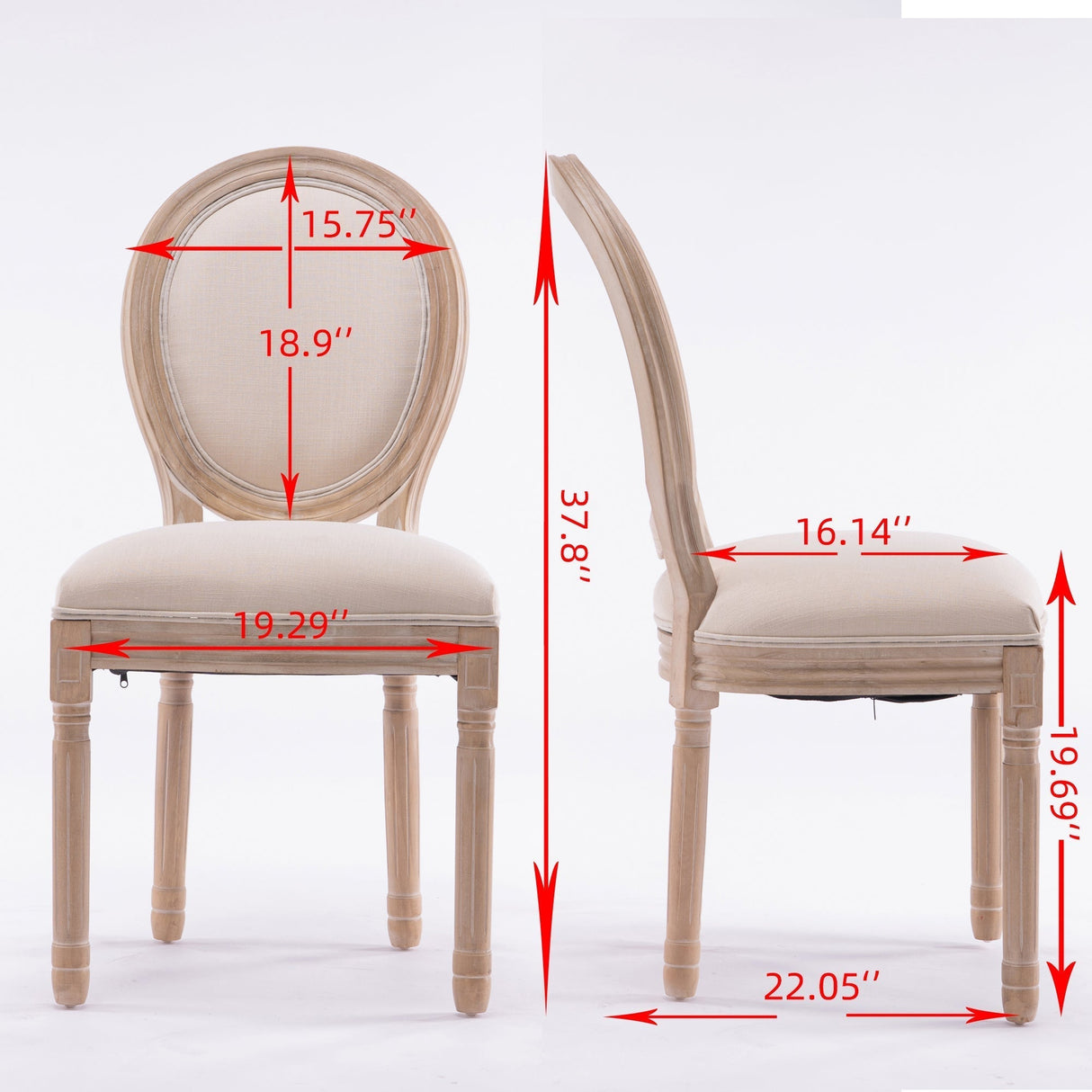 Upholstered Dining Chair with Oval Back and Solid Wood Frame Set of 2