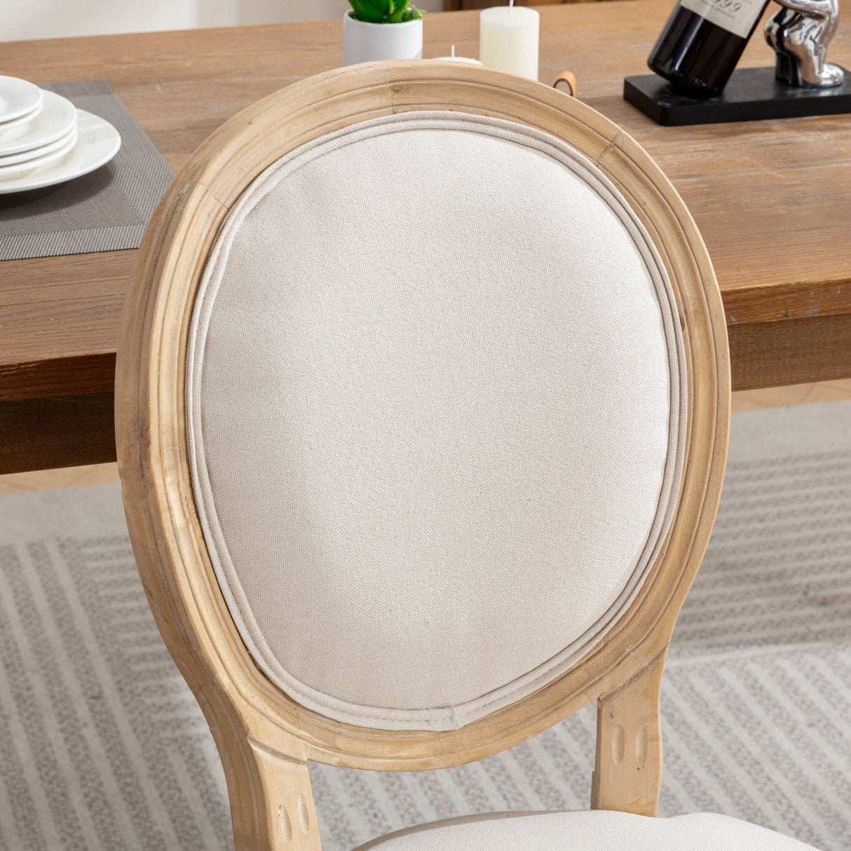 Upholstered Dining Chair with Round Back and Solid Wood Frame, Set of 2 - Dining Chairs