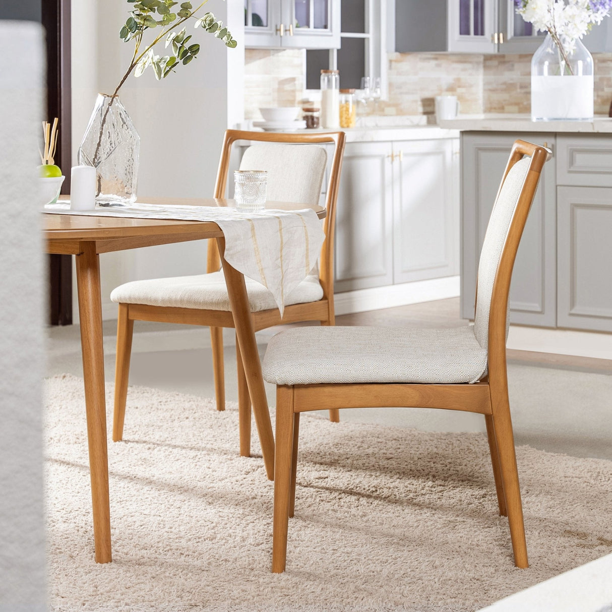 Upholstered Dining Chair with Rubberwood Frame and High Back, Set of 2 - Dining Chairs