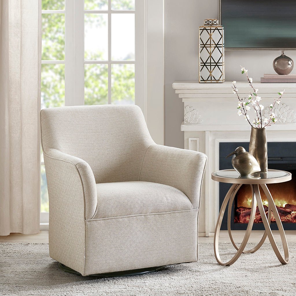Upholstered Swivel Glider Chair with Flared Arms and Metal Base - Accent Chairs