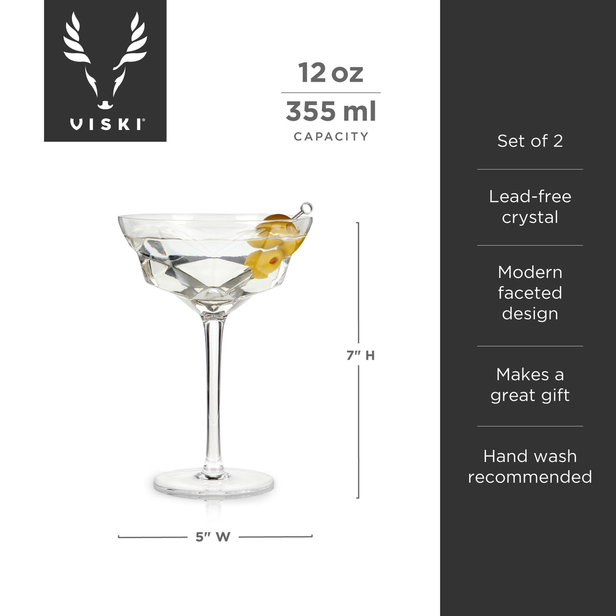 Seneca faceted crystal martini glasses viski®