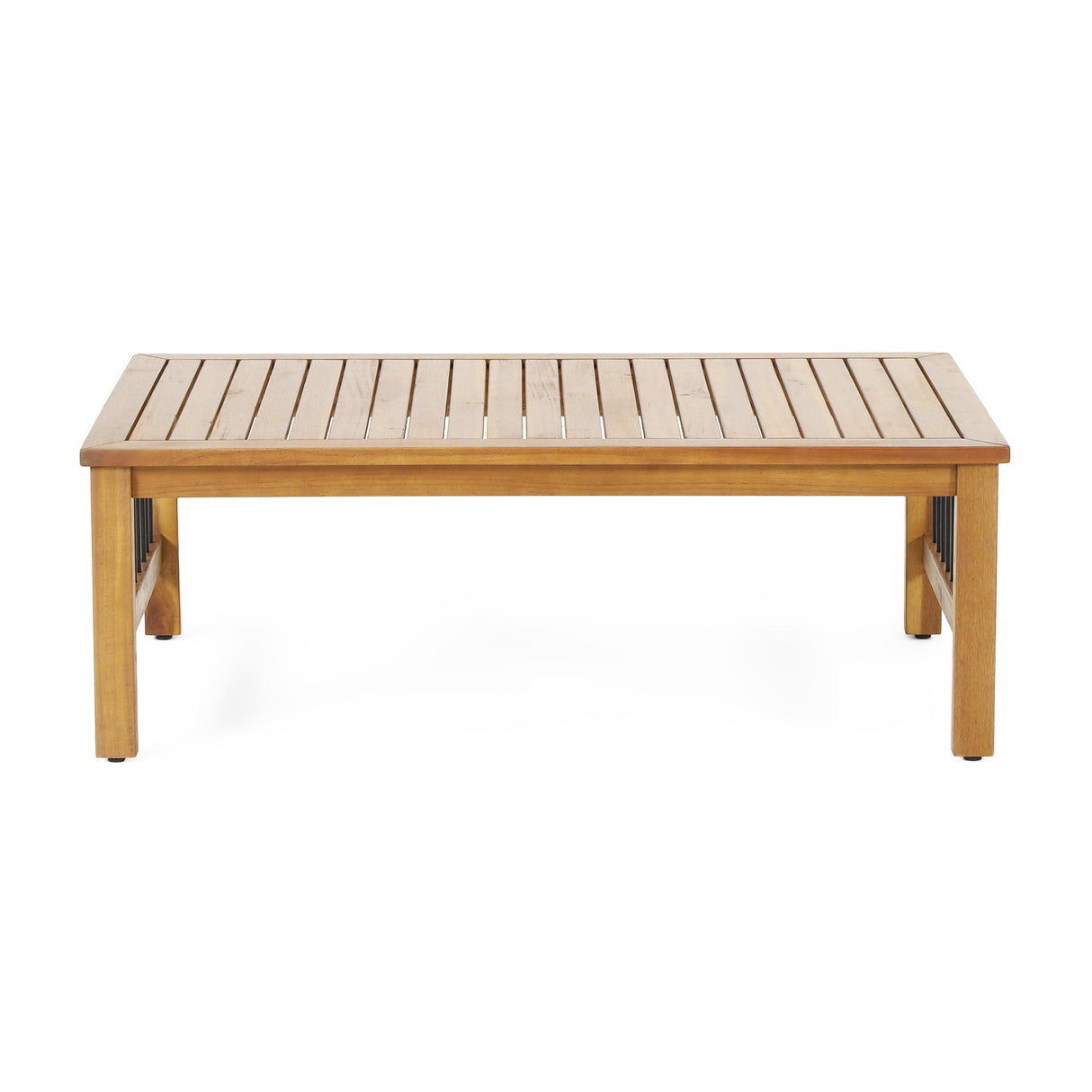 Outdoor Acacia Wood and Iron Loveseat and Coffee Table Set with Cushions, Teak