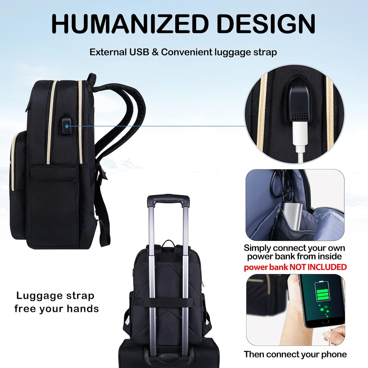 Waterproof Laptop Backpack 15.6 Inch with USB Charging Port Travel Bag