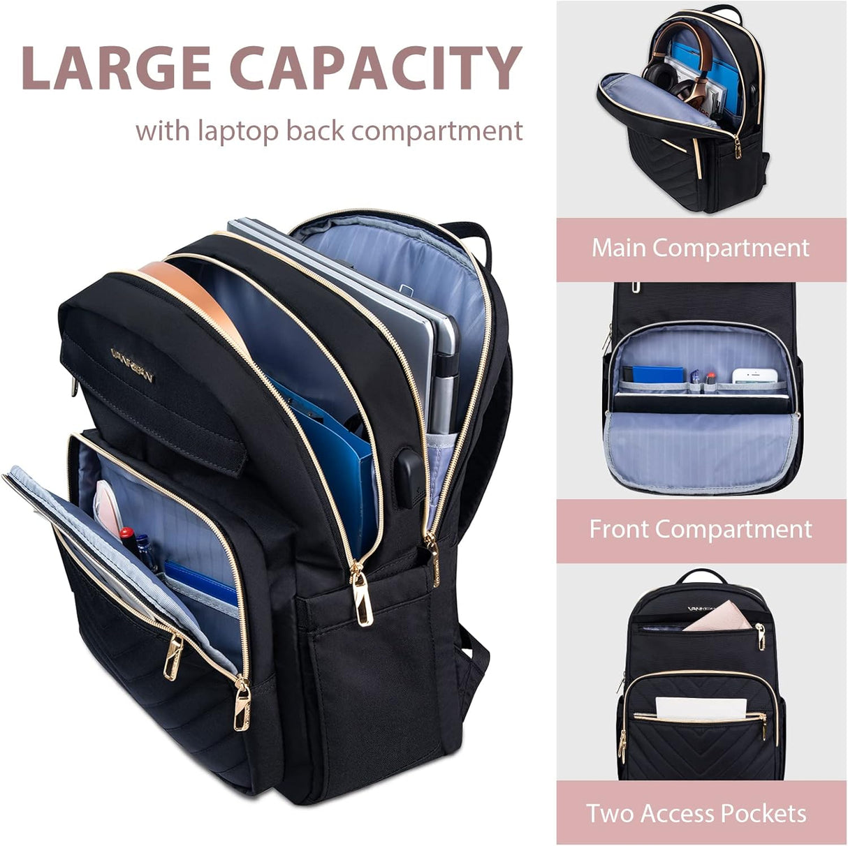 Waterproof Laptop Backpack 15.6 Inch with USB Charging Port Travel Bag