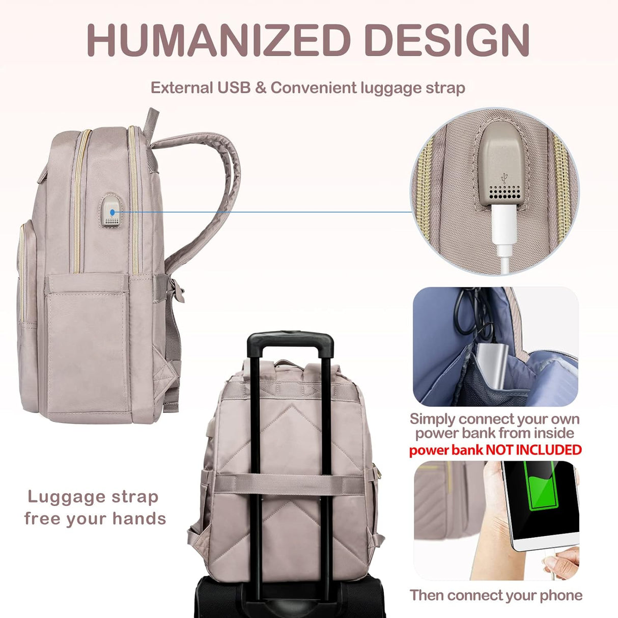 Waterproof Laptop Backpack 15.6 Inch with USB Charging Port Travel Bag