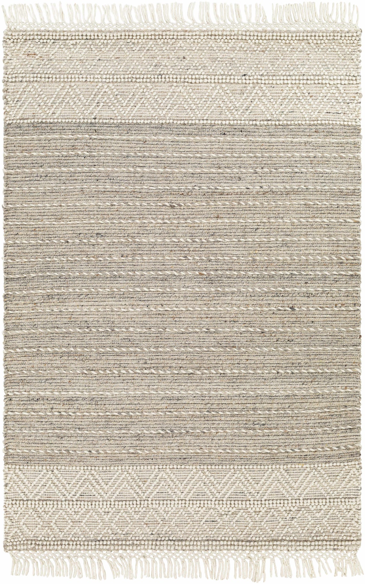 Cream Veruela Wool Blend Braided Tassel Area Rug - Clearance