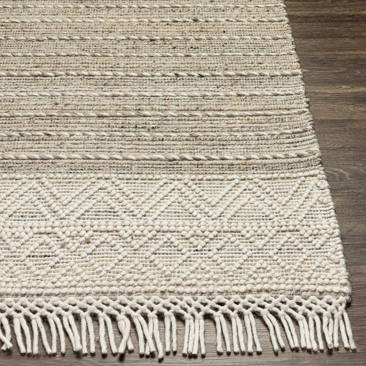 Cream Veruela Wool Blend Braided Tassel Area Rug - Clearance
