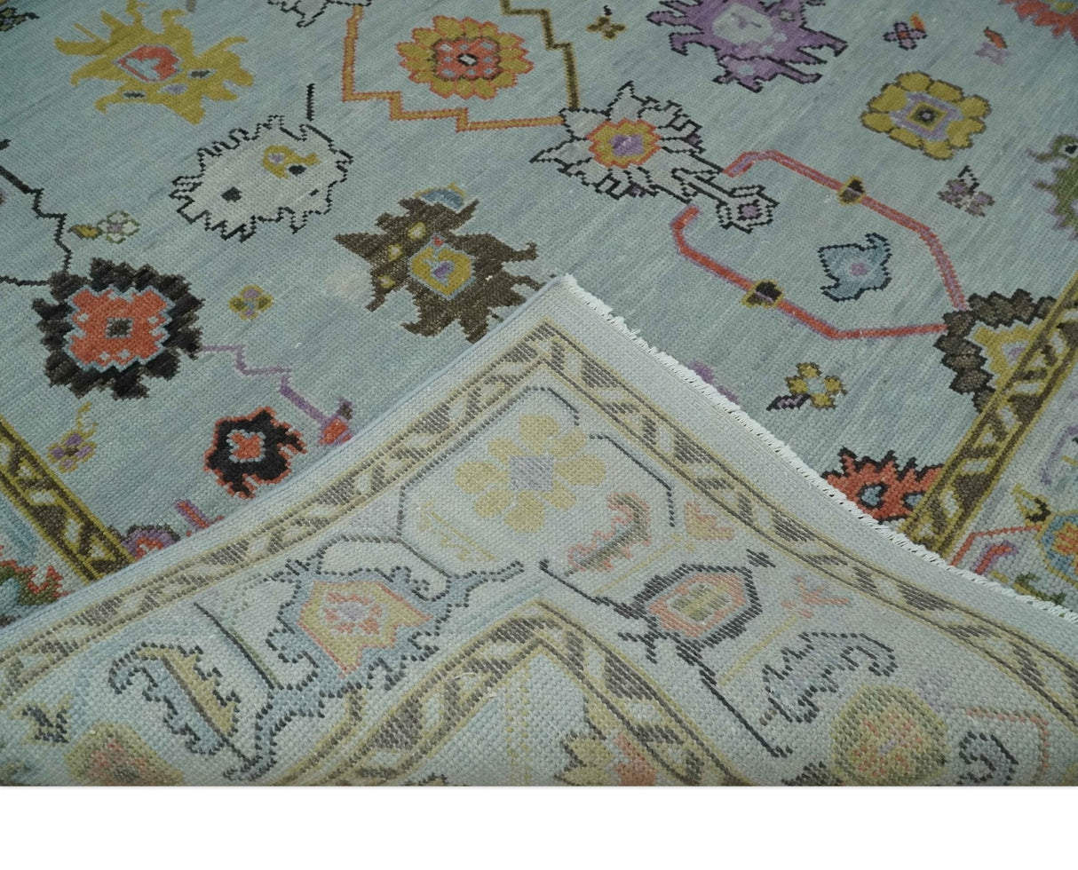 Vibrant Colorful Aqua and Green Hand knotted Traditional Oushak 8x10 wool area Rug