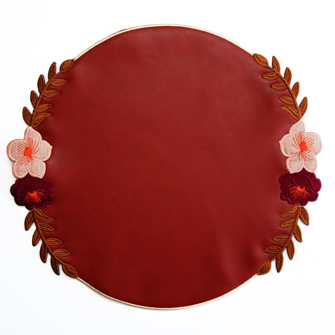 JASMINE DARK ORANGE ROUND FAUX LEATHER PLACEMAT