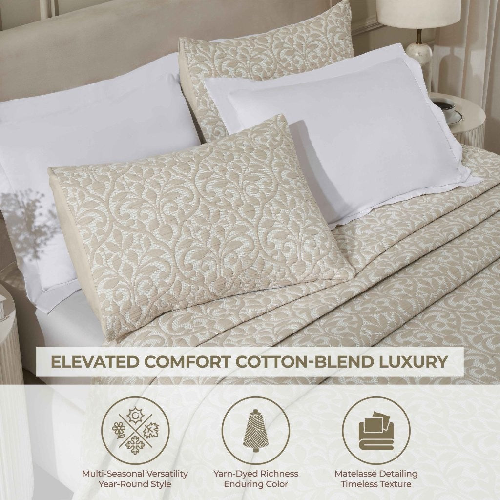 Vineyard Cotton Blend Medium Weight Matelasse Floral Scroll Coverlet - Coverlet by Superior Brand