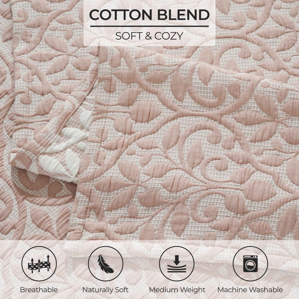 Vineyard Cotton Blend Medium Weight Matelasse Floral Scroll Coverlet - Coverlet by Superior Brand