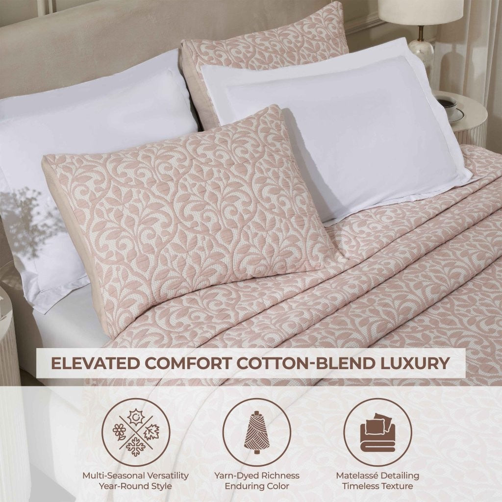 Vineyard Cotton Blend Medium Weight Matelasse Floral Scroll Coverlet - Coverlet by Superior Brand