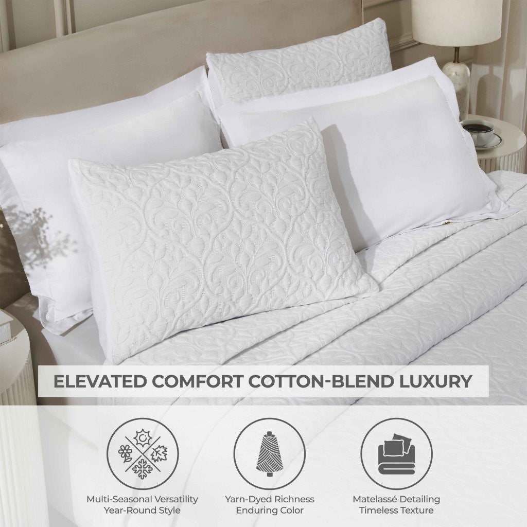 Vineyard Cotton Blend Medium Weight Matelasse Floral Scroll Coverlet - Coverlet by Superior Brand