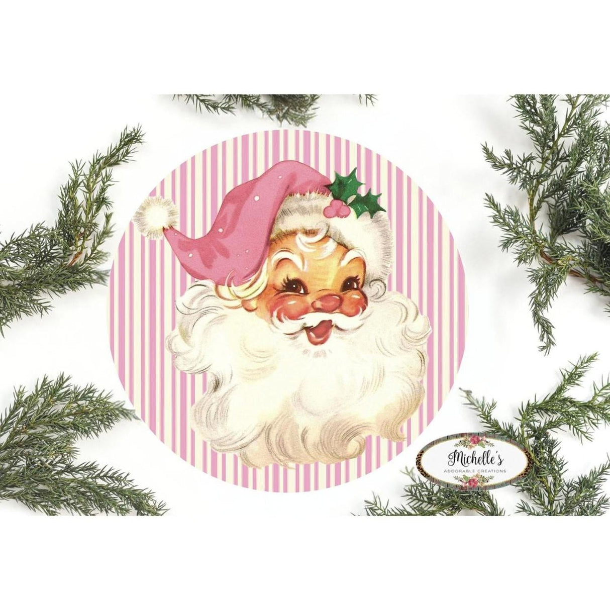Vintage Pink Santa Christmas Sign