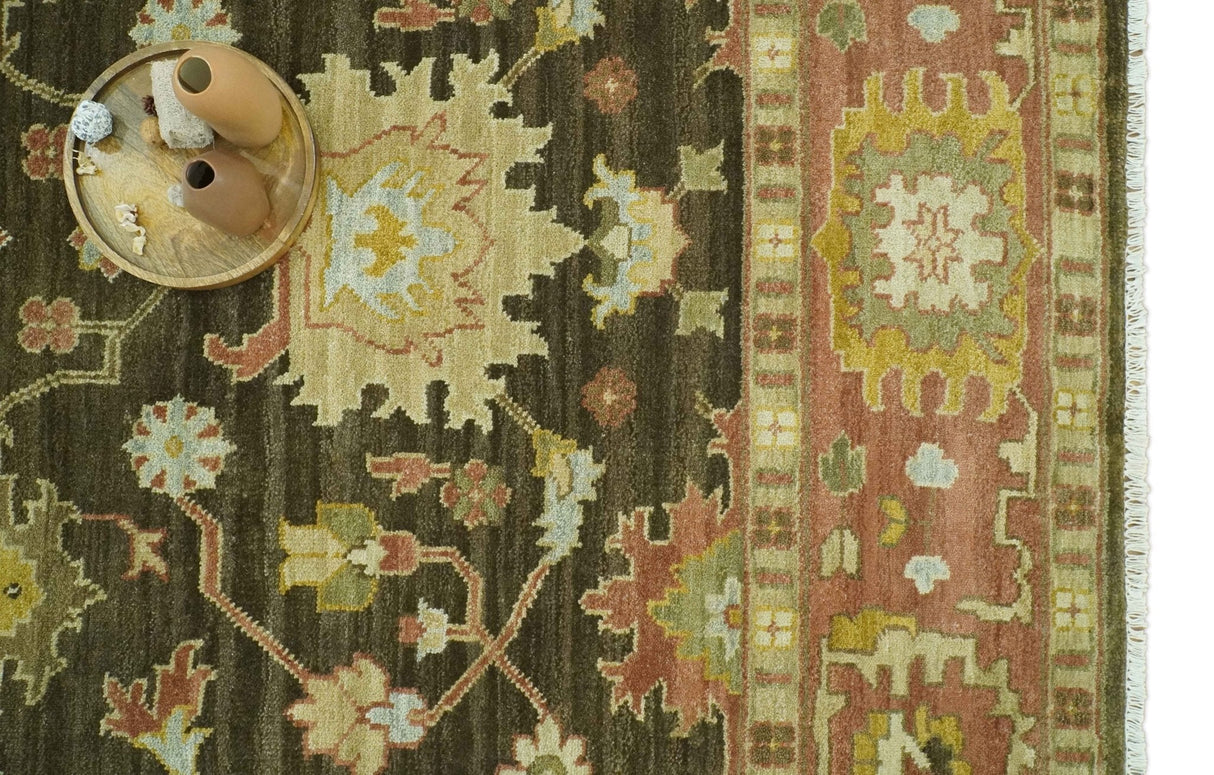 Vintage Style Antique design Green and Rust 8x10 Traditional Floral wool area rug