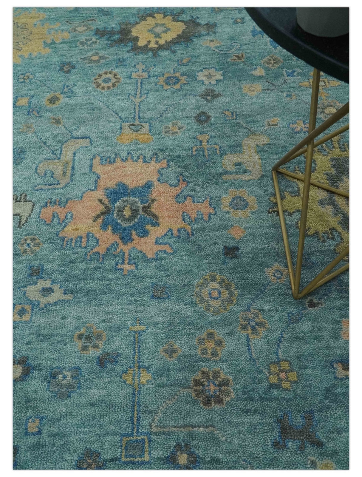 Vintage Style Blue, Beige and silver Hand Knotted Traditional Oushak wool area Rug