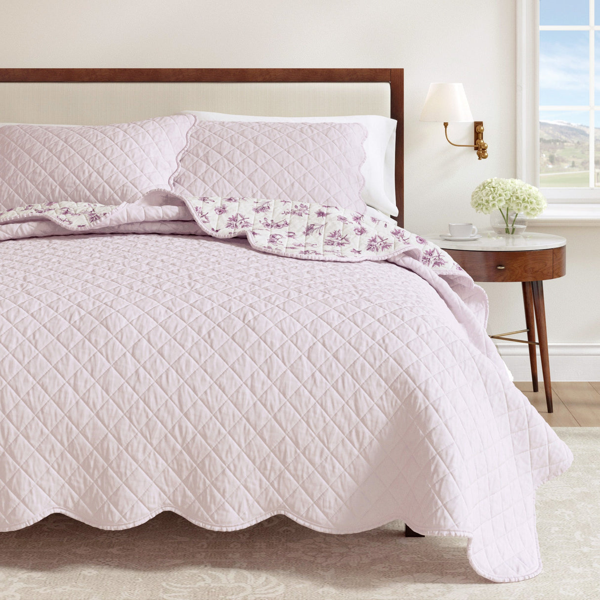 Floral Print & Scallopeded Edge Cotton Quilt Set - Sandie Collection
