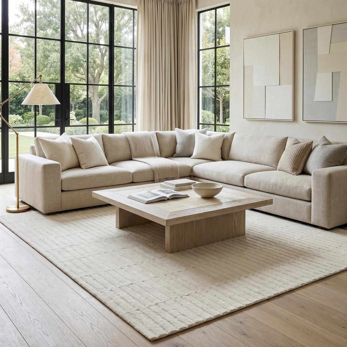 Finial Beige Wool Area Rug