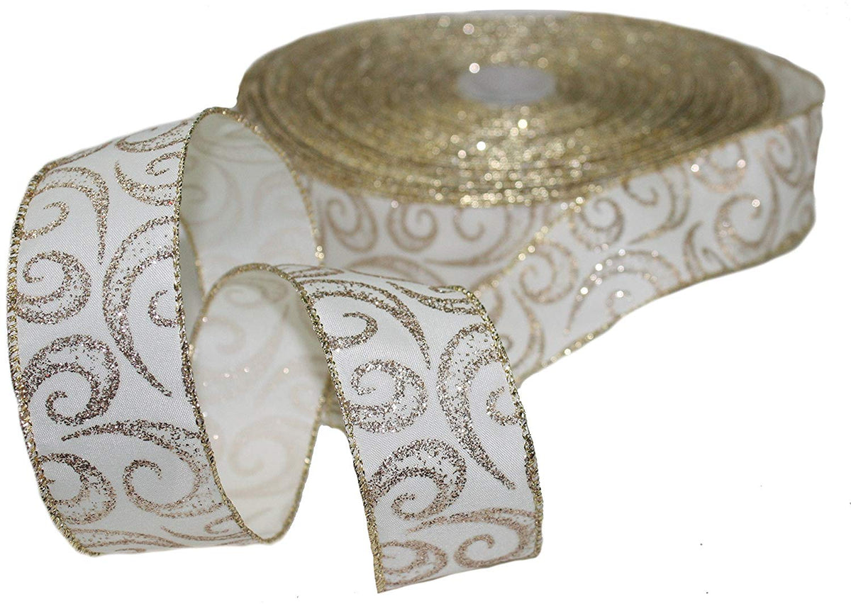 Ivory Gold Swirl Ribbon - By the Yard