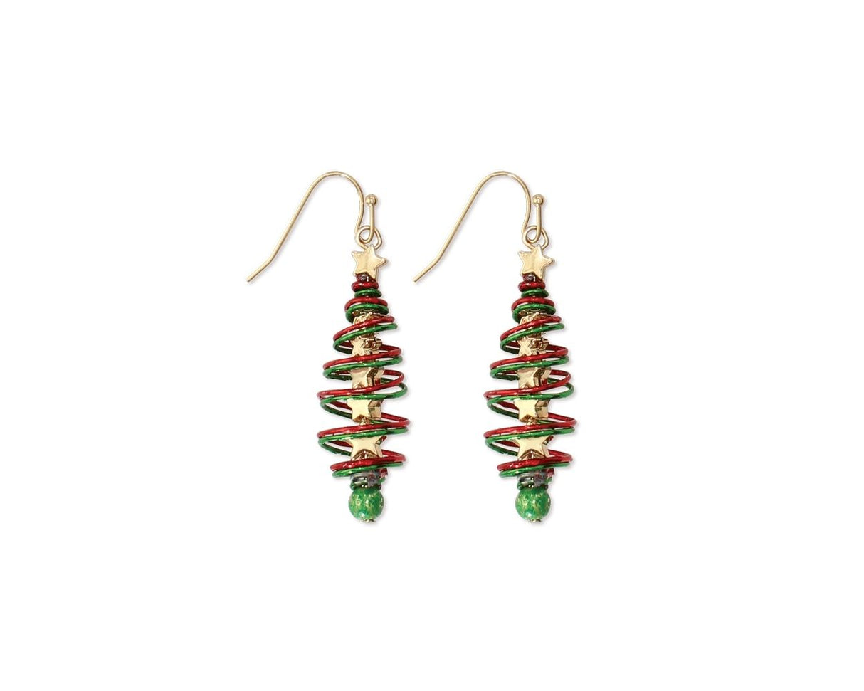 Gold with Wire Twisted Trees - Earrings