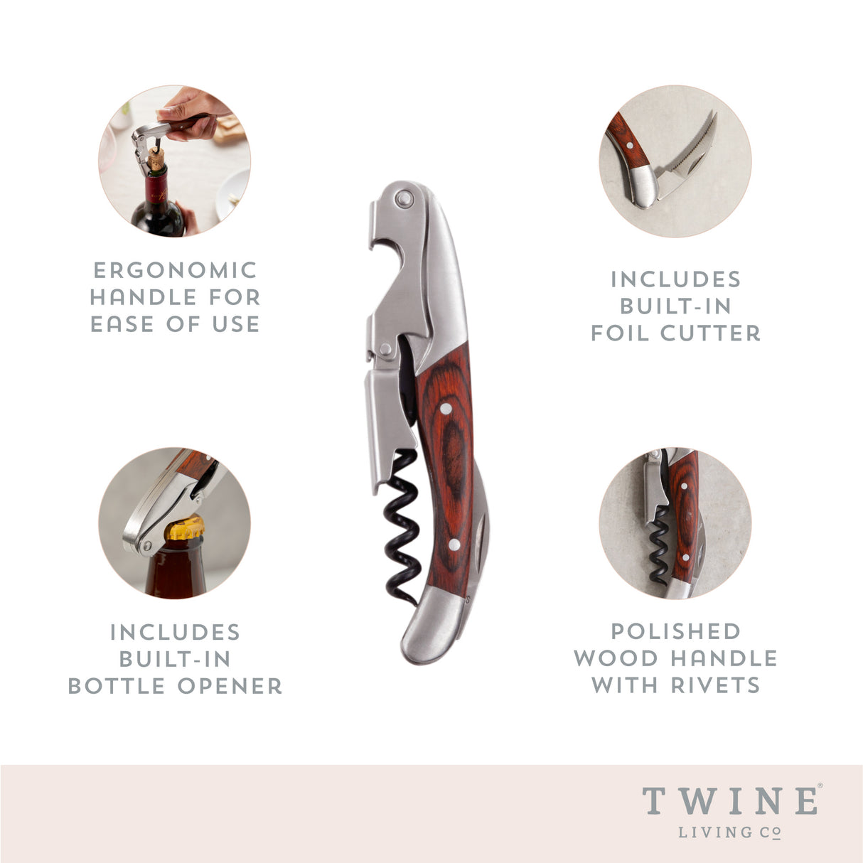 Wooden double hinged corkscrew by twine®