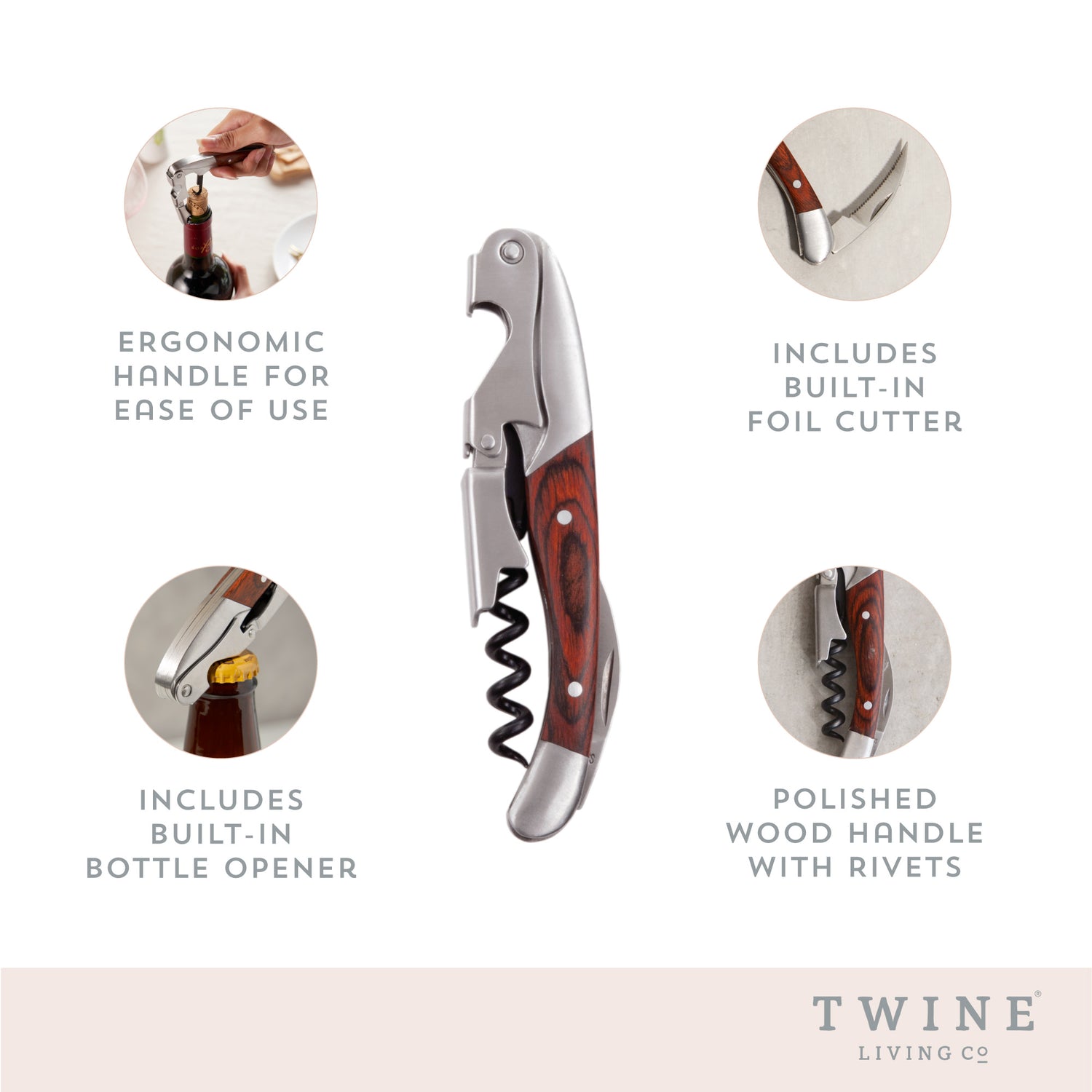 Wooden double hinged corkscrew by twine®