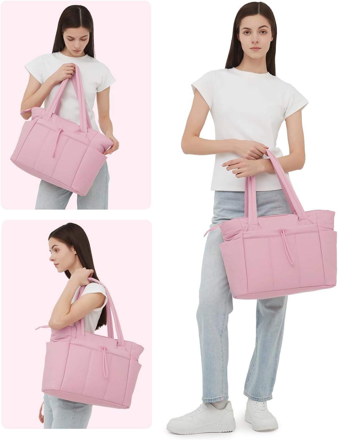 Quilted Puffer Tote Bag with Laptop Sleeve & Cup Holder 20L Travel Work