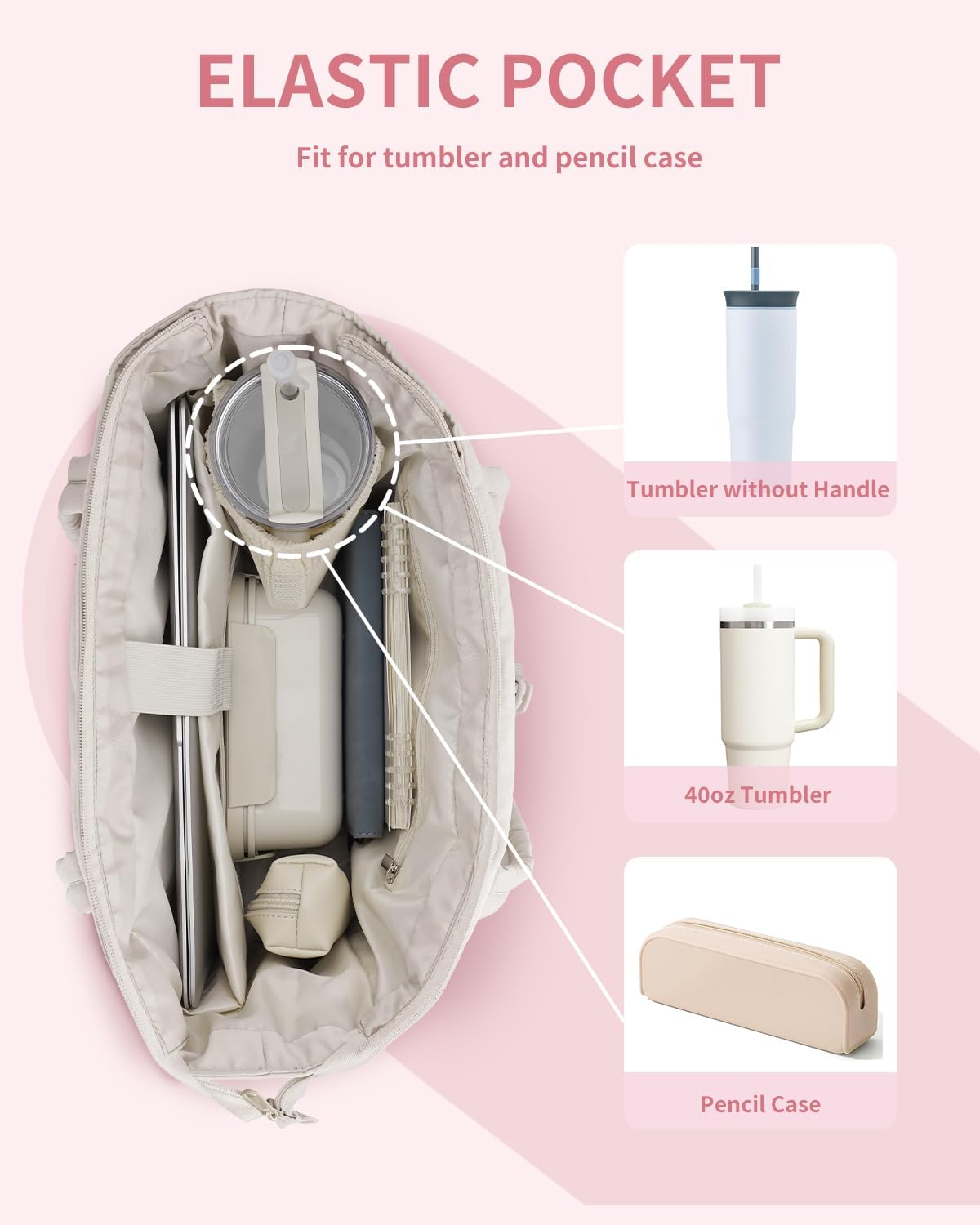 Quilted Puffer Tote Bag with Laptop Sleeve & Cup Holder 20L Travel Work