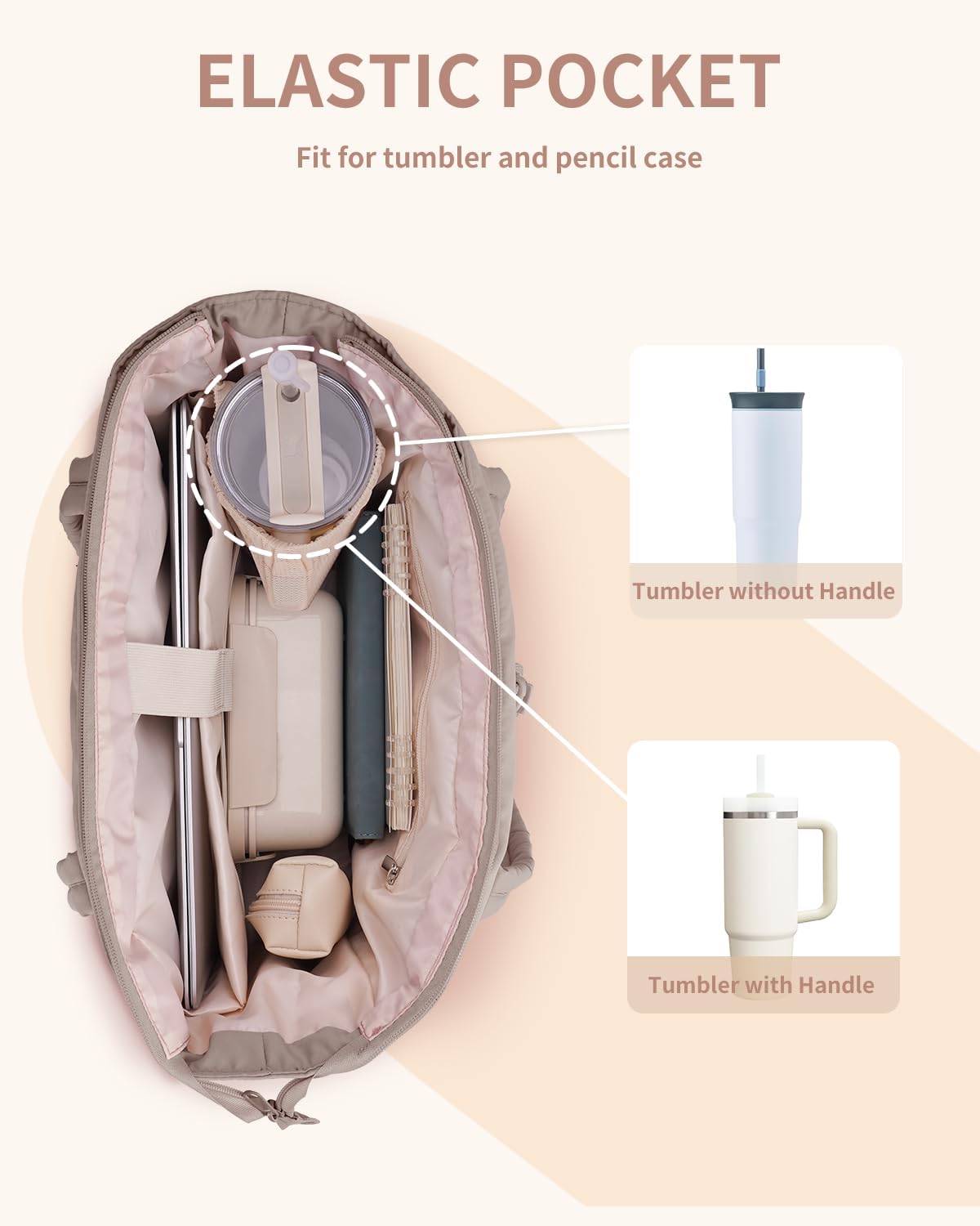 Quilted Puffer Tote Bag with Laptop Sleeve & Cup Holder 20L Travel Work