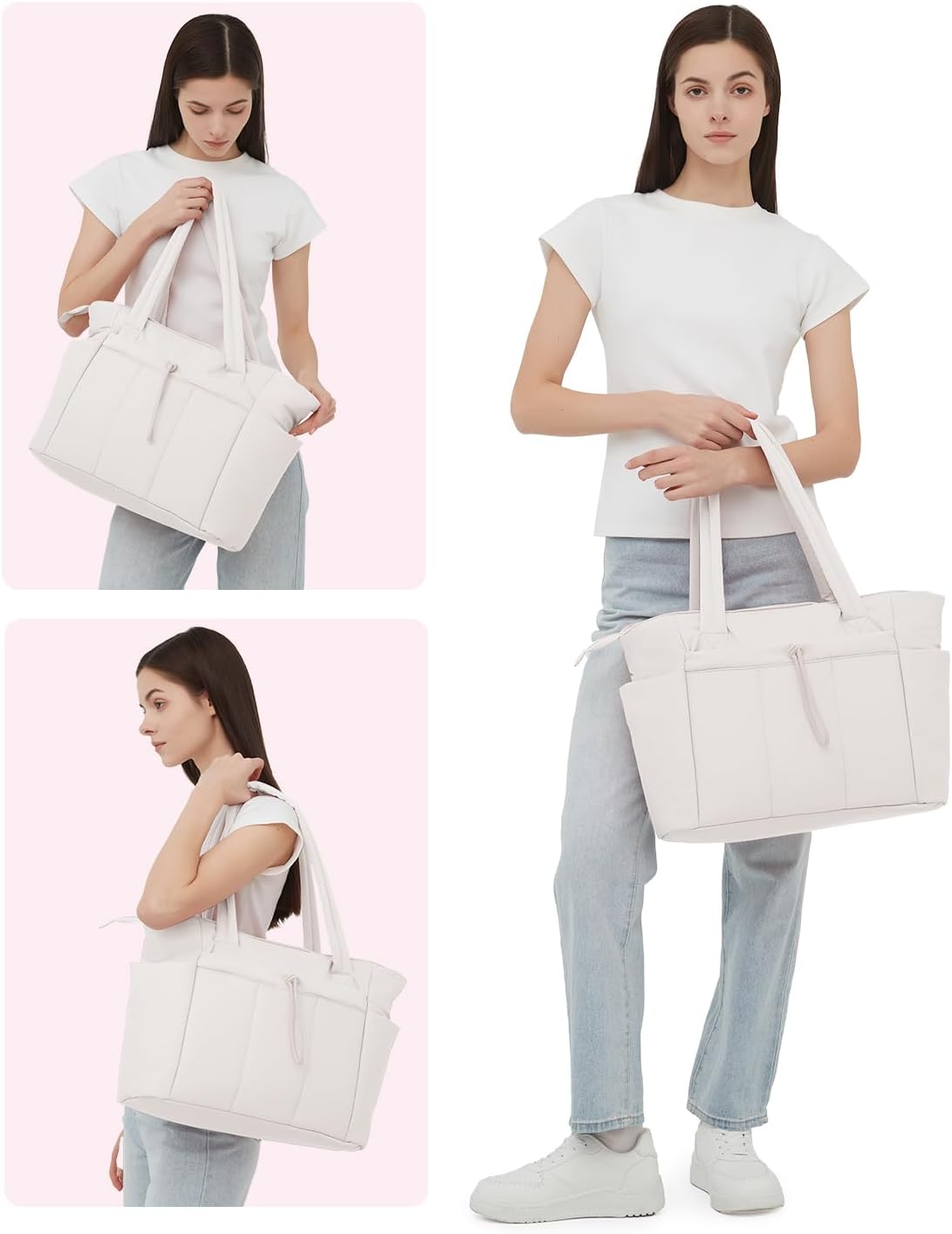 Quilted Puffer Tote Bag with Laptop Sleeve & Cup Holder 20L Travel Work