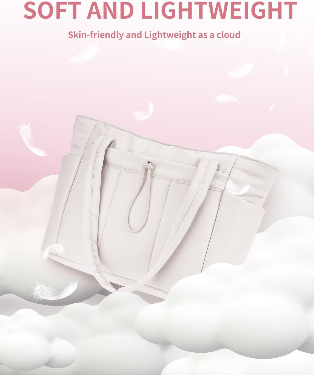 Quilted Puffer Tote Bag with Laptop Sleeve & Cup Holder 20L Travel Work