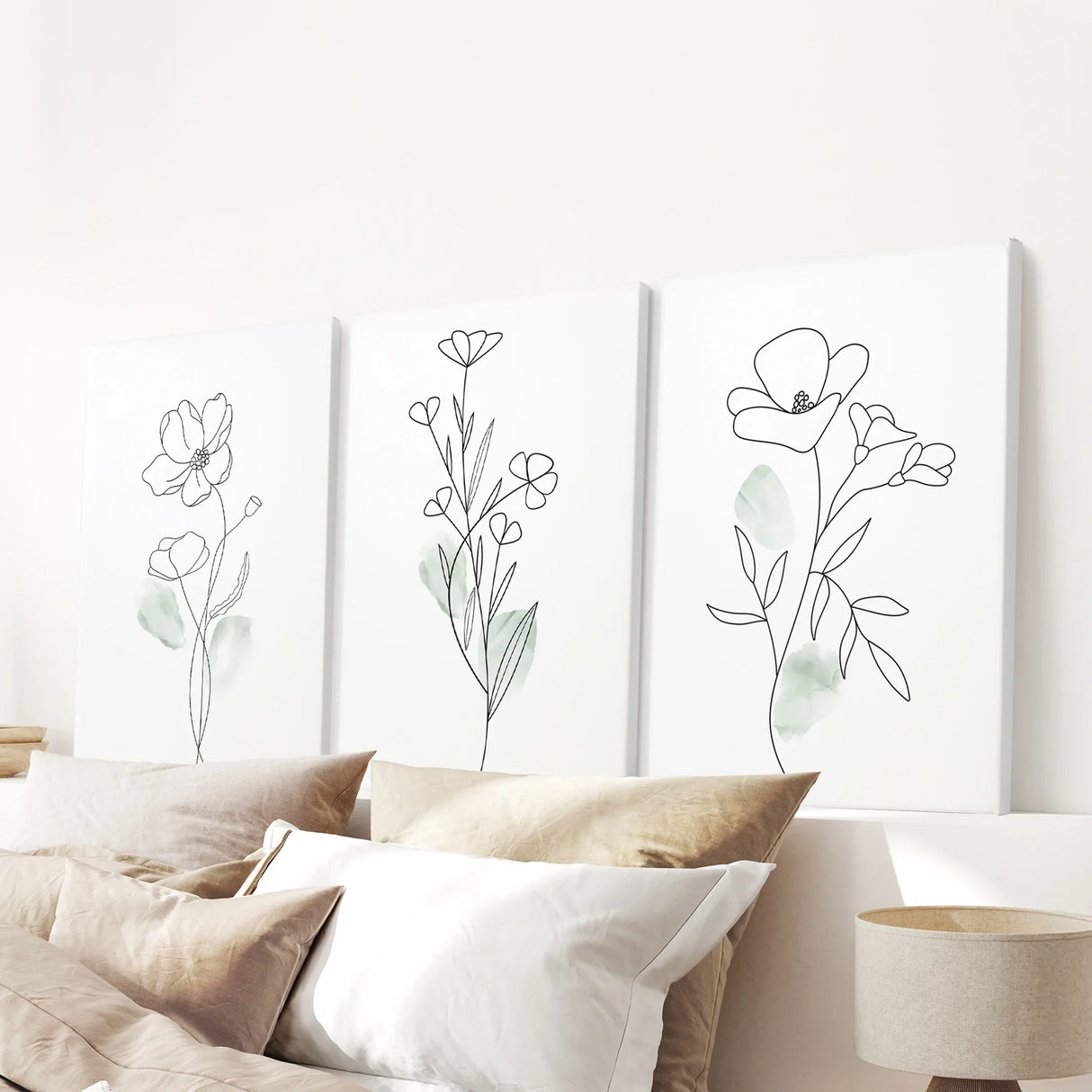 Modern Botanical Line Art Decor. 3 Piece Floral Print Set