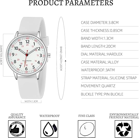 Waterproof Nurse Watch with Second Hand Silicone Medical Analog Watch