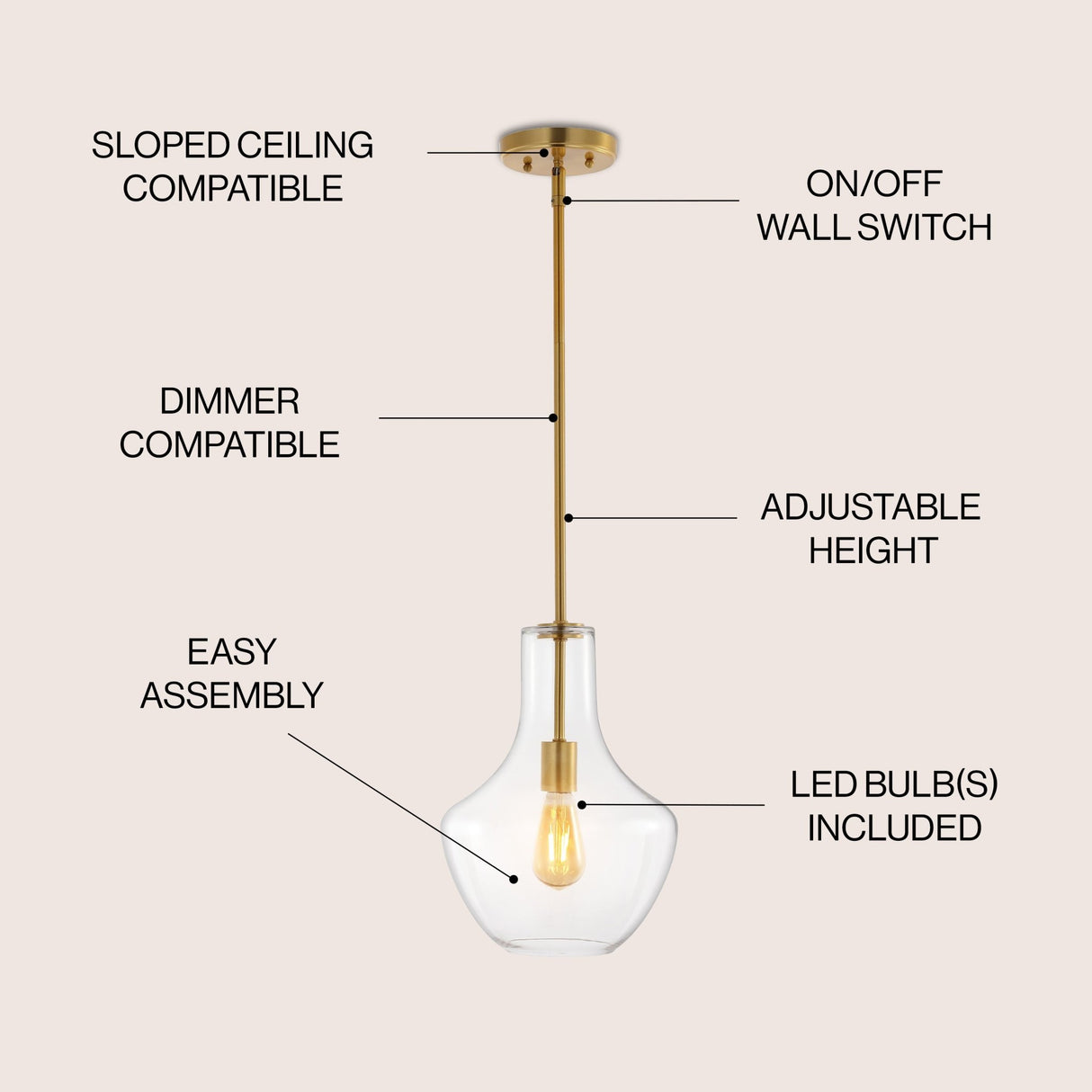 Watts 1 - light mid - century modern iron/glass led pendant - Tuesday Morning - Pendants