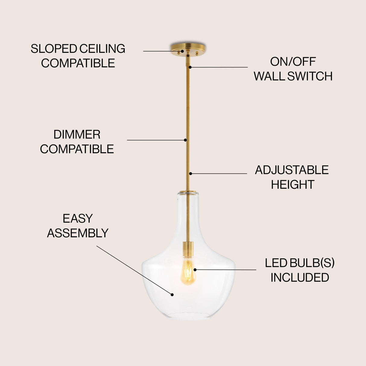 Watts 1 - light mid - century modern iron/glass led pendant - Tuesday Morning - Pendants