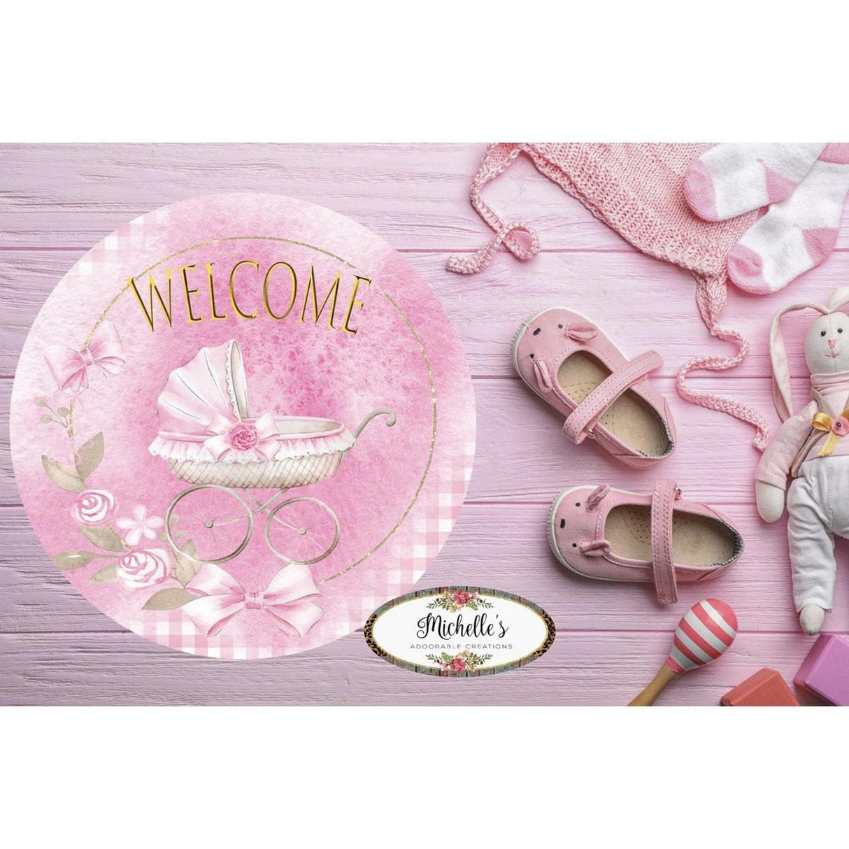 Welcome Baby Girl Round Sign