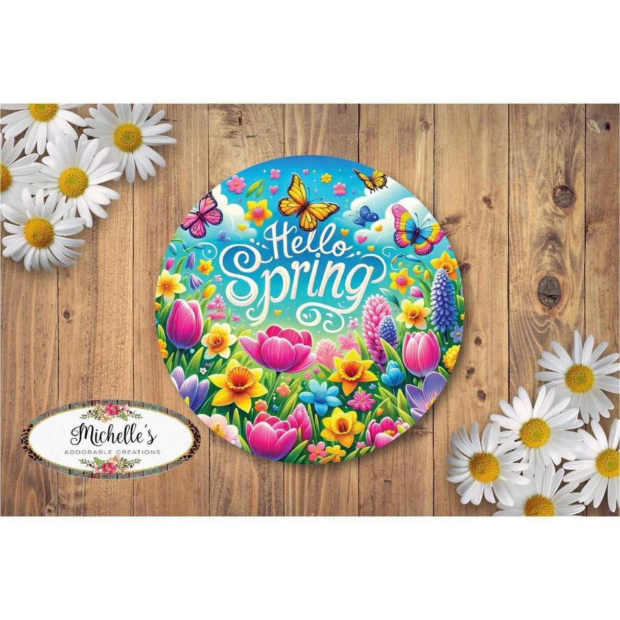 Welcome Hello Spring Bright Tulip Sign
